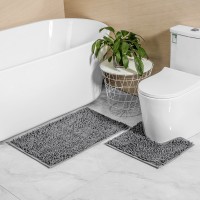 Two pcs set toilet mat set Anti slip microfiber chenille bath mat rug with PVC foam backing